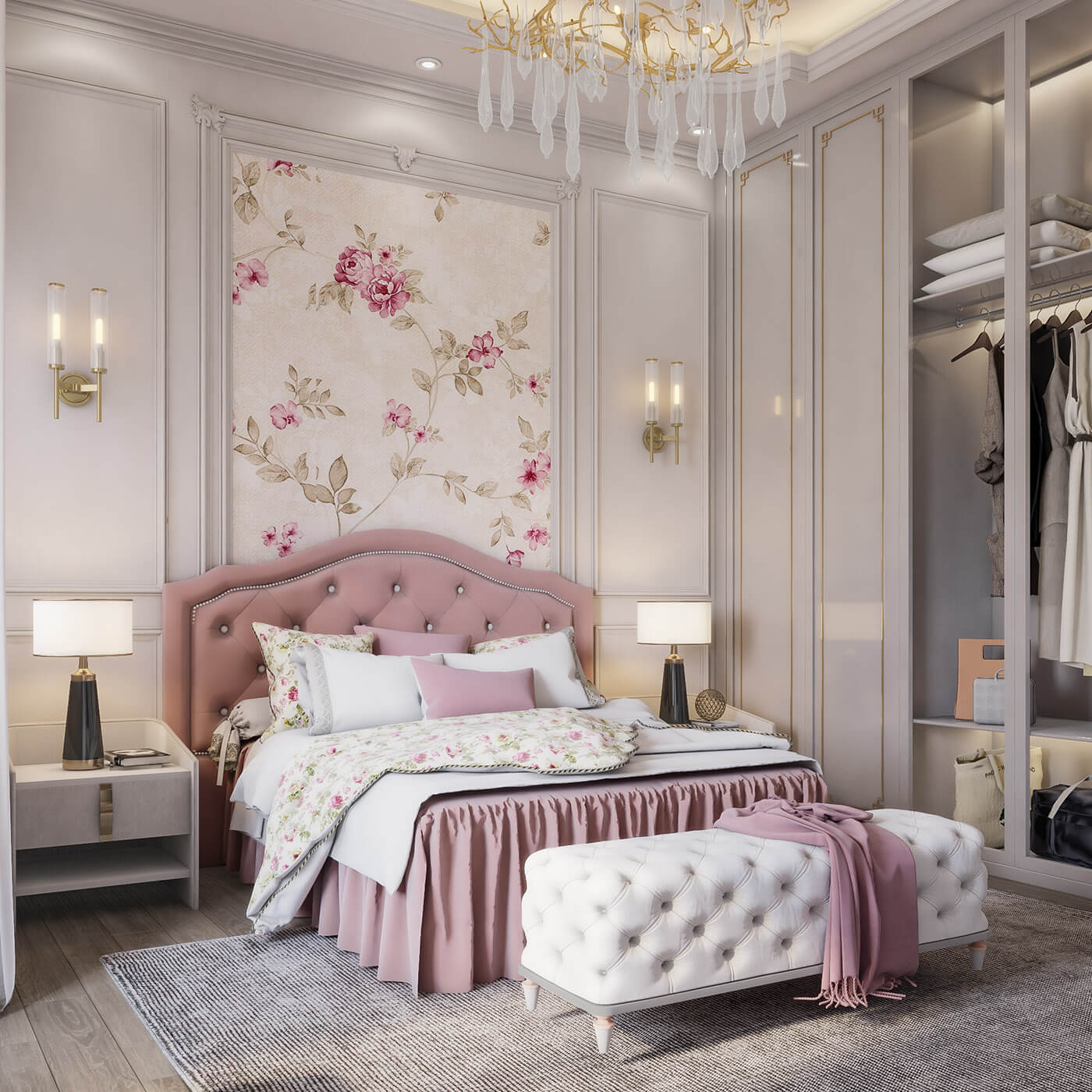 Thiết kế nội thất phòng ngủ cho bé 05 với sắc hồng ngọt ngào