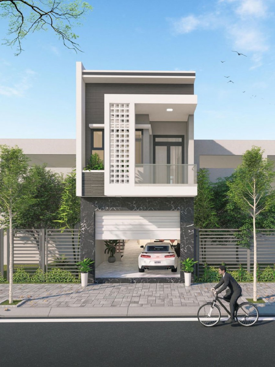 Mẫu thiết kế nhà ống 2 tầng 5x16m 1 tháp